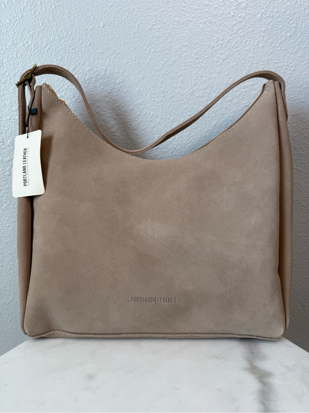 Portland Leather Goods Large Aspen Taupe Shoulder Bag NWT Hide Stamp